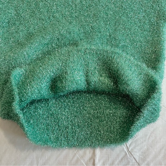 Sies Marjan Luxury Tinsel Sweater Metallic Fuzzy Sea Foam Crew Neck - Picture 13 of 16